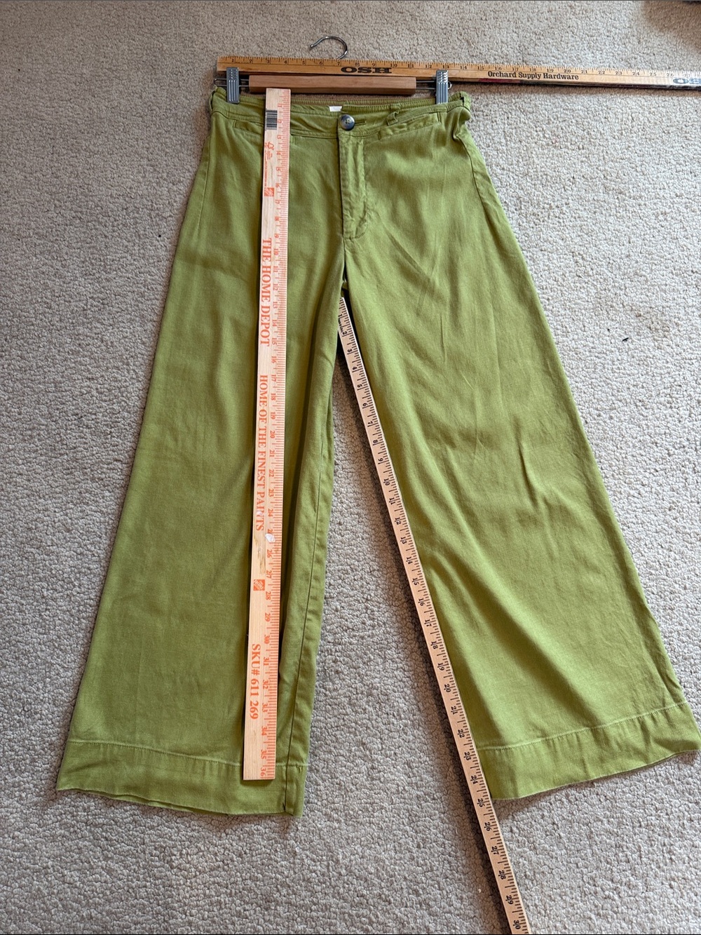 Maeve by Anthropology Ettie Chartreuse/Green Wide-Leg High Rise Linen Pants 11 - Picture 8 of 12